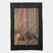 houten achtergrond met dennenappels theedoek (Verticaal)