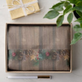 houten achtergrond met dennenappels tissuepapier (Geschenk)