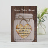Houten Achtergrond met Hart Mason Jar Save The Date (Staand voorkant)