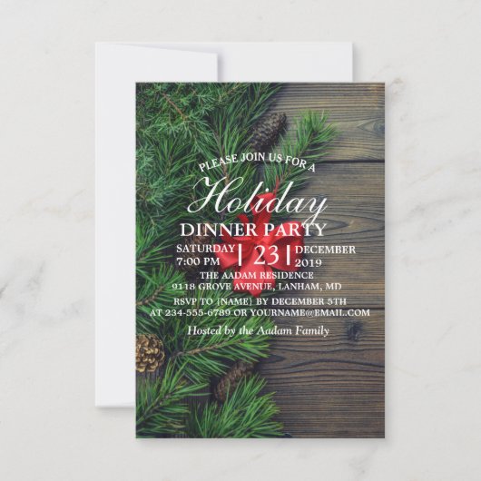 houten achtergrond met kerstuitnodiging RSVP kaartje (Voorkant)
