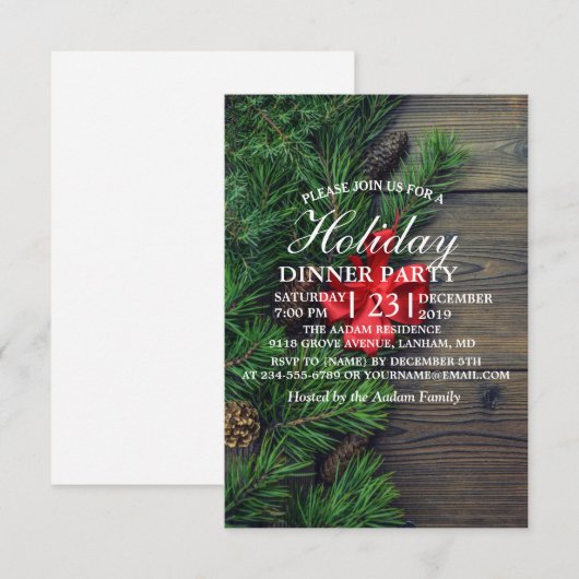 houten achtergrond met kerstuitnodiging RSVP kaartje (Voorkant / Achterkant)