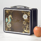 Houten achtergrond met mechanisch zeepaard (In situ)