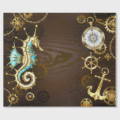 Houten achtergrond met mechanisch zeepaard cadeaupapier (Vlak)