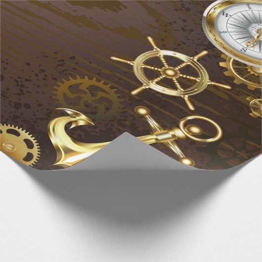 Houten achtergrond met mechanisch zeepaard cadeaupapier (Hoek)