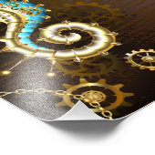 Houten achtergrond met mechanisch zeepaard foto afdruk (Hoek)