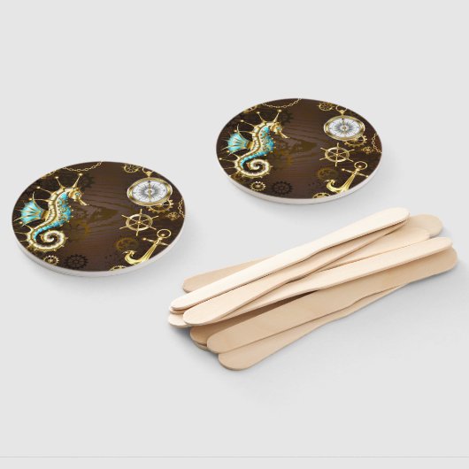 Houten achtergrond met mechanisch zeepaard handwaaier (Niet-gemonteerd)