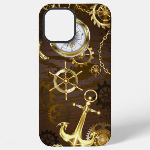 Houten achtergrond met mechanisch zeepaard iPhone 12 pro max hoesje