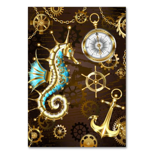 Houten achtergrond met mechanisch zeepaard kaart (Voorkant)