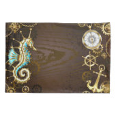 Houten achtergrond met mechanisch zeepaard kussensloop (Achterkant-Links)