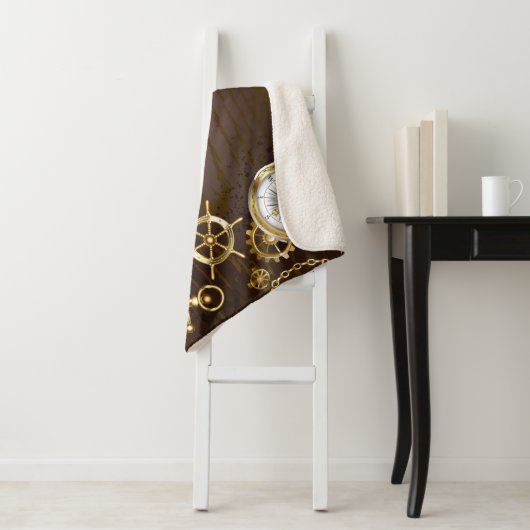 Houten achtergrond met mechanisch zeepaard sherpa deken (In situ)