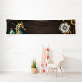 Houten achtergrond met mechanisch zeepaard spandoek (Insitu)