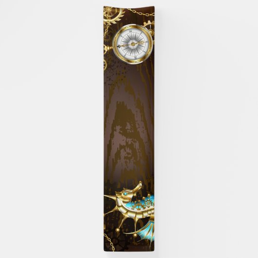 Houten achtergrond met mechanisch zeepaard spandoek (Verticaal)