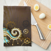 Houten achtergrond met mechanisch zeepaard theedoek (Quarter Fold)