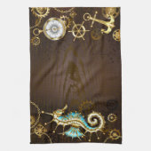 Houten achtergrond met mechanisch zeepaard theedoek (Verticaal)