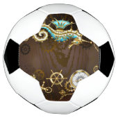 Houten achtergrond met mechanisch zeepaard voetbal (Gedraaid)