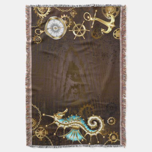 Houten achtergrond met mechanisch zeepaardje deken (Voorkant Verticaal)