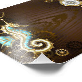 Houten achtergrond met mechanisch zeepaardje foto afdruk (Hoek)