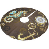 Houten achtergrond met mechanisch zeepaardje kerstboom rok (Gekanteld)