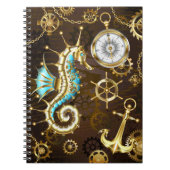 Houten achtergrond met mechanisch zeepaardje notitieboek (Voorkant)