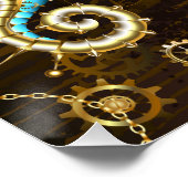 Houten achtergrond met mechanisch zeepaardje perfect poster (Hoek)