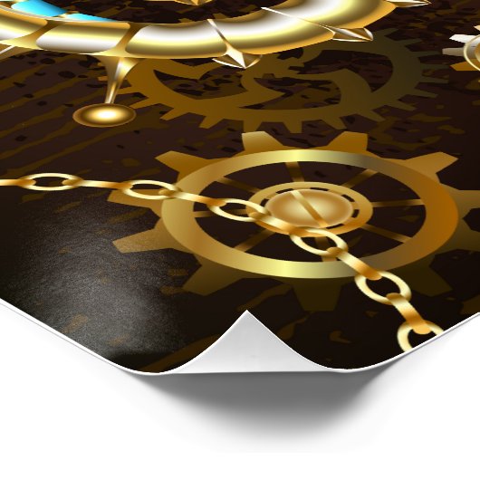 Houten achtergrond met mechanisch zeepaardje perfect poster (Hoek)