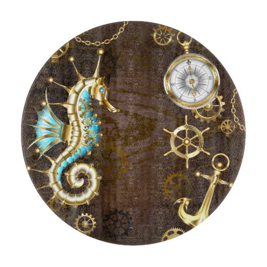 Houten achtergrond met mechanisch zeepaardje snijplank (Voorkant)