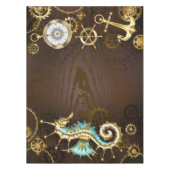 Houten achtergrond met mechanisch zeepaardje tafelkleed (Voorkant)