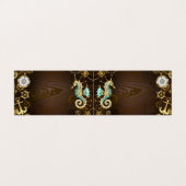 Houten achtergrond met mechanisch zeepaardje visitekaartje (Buitenkant ongevouwen)