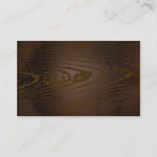 Houten achtergrond met mechanisch zeepaardje visitekaartje (Achterkant)