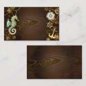 Houten achtergrond met mechanisch zeepaardje visitekaartje (Voorkant / Achterkant)