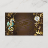 Houten achtergrond met mechanisch zeepaardje visitekaartje (Voorkant)