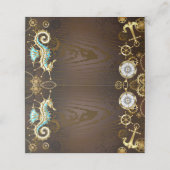 Houten achtergrond met mechanische zeepaard afsprakenkaart (Buitenkant ongevouwen)