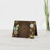 Houten achtergrond met mechanische zeepaard bedankkaart (Voorkant)