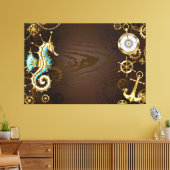 Houten achtergrond met mechanische zeepaard canvas afdruk (Insitu (Woonkamer))