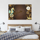 Houten achtergrond met mechanische zeepaard canvas afdruk (Insitu (Slaapkamer))