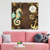 Houten achtergrond met mechanische zeepaard canvas afdruk (Insitu (Woonkamer))