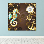 Houten achtergrond met mechanische zeepaard canvas afdruk (Insitu (Houten vloer))