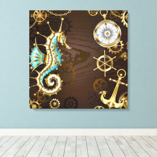 Houten achtergrond met mechanische zeepaard canvas afdruk (Insitu (Houten vloer))