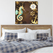 Houten achtergrond met mechanische zeepaard canvas afdruk (Insitu (Slaapkamer))