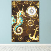 Houten Achtergrond met Mechanische Zeepaard Canvas Afdruk (Insitu (Houten vloer))