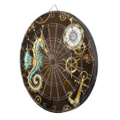 Houten achtergrond met mechanische zeepaard dartbord (Voorkant Rechts)