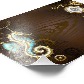 Houten achtergrond met mechanische zeepaard foto afdruk (Hoek)