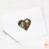 Houten achtergrond met mechanische zeepaard hart sticker (Envelop)