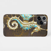 Houten achtergrond met mechanische zeepaard iPhone hoesje (Achterkant horizontaal)