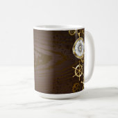 Houten Achtergrond met Mechanische Zeepaard Koffiemok (Voorkant rechts)