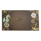 Houten achtergrond met mechanische zeepaard kussensloop (Achterkant)