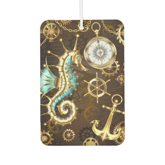 Houten Achtergrond met Mechanische Zeepaard Luchtverfrisser (Voorkant)