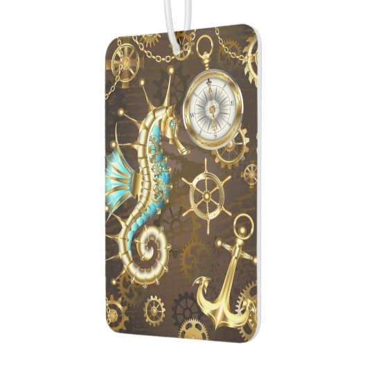 Houten Achtergrond met Mechanische Zeepaard Luchtverfrisser (Links)