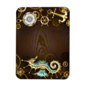 Houten achtergrond met mechanische zeepaard magneet (Verticaal)