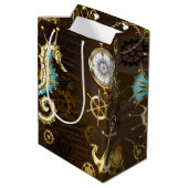 Houten achtergrond met mechanische zeepaard medium cadeauzakje (Achterkant Gekanteld)